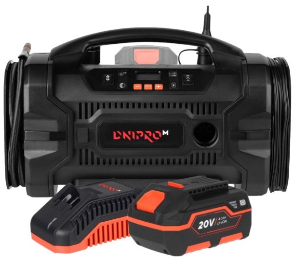 Акумуляторний компресор Dnipro-M DMP-200 + Акумуляторна батарея BP-260 + Зарядний пристрій FC-230